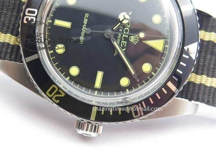 Strap SS Vintage On Dial Black A2836 Date Nylon No 1680 Submariner 0403